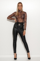 Pantaloni imitatie piele Model 158009 Makadamia negru