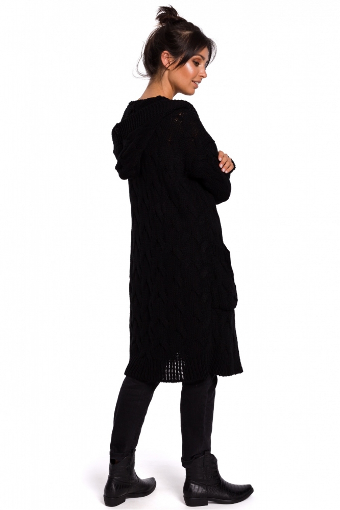Cardigan tricotat lung cu gluga Model 134739 BE Knit negru