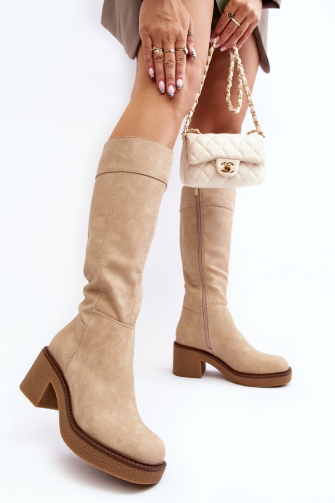 Cizme cu toc model 189040 Step in style bej