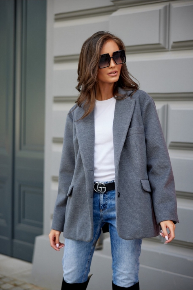 Marynarka Model Meghan SZA ZAK0007 Grey - Roco Fashion gri