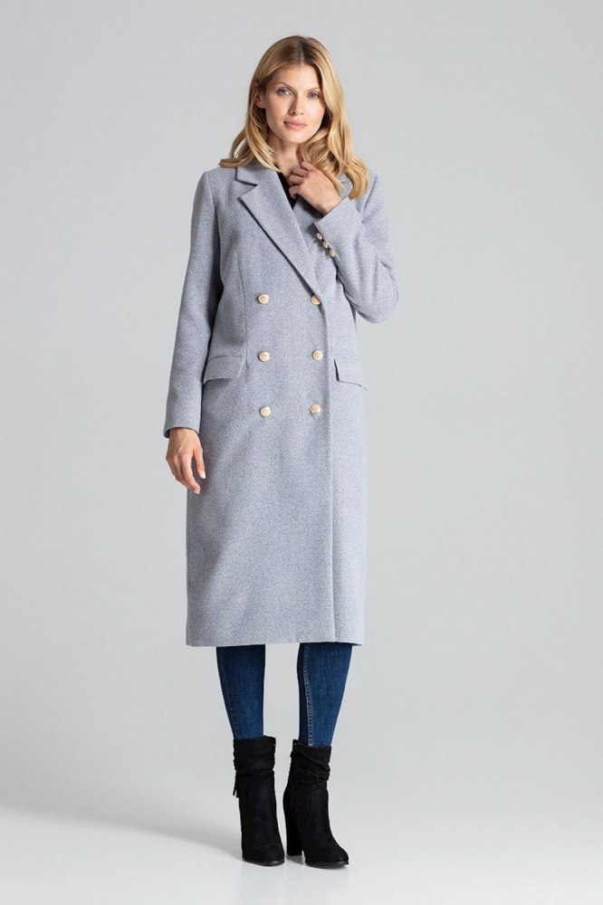 Palton lung elegant cu nasturi Model 138305 Figl gri