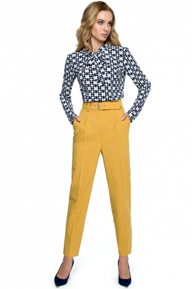 Pantaloni lungi eleganti cu curea Model 121921 Style galben