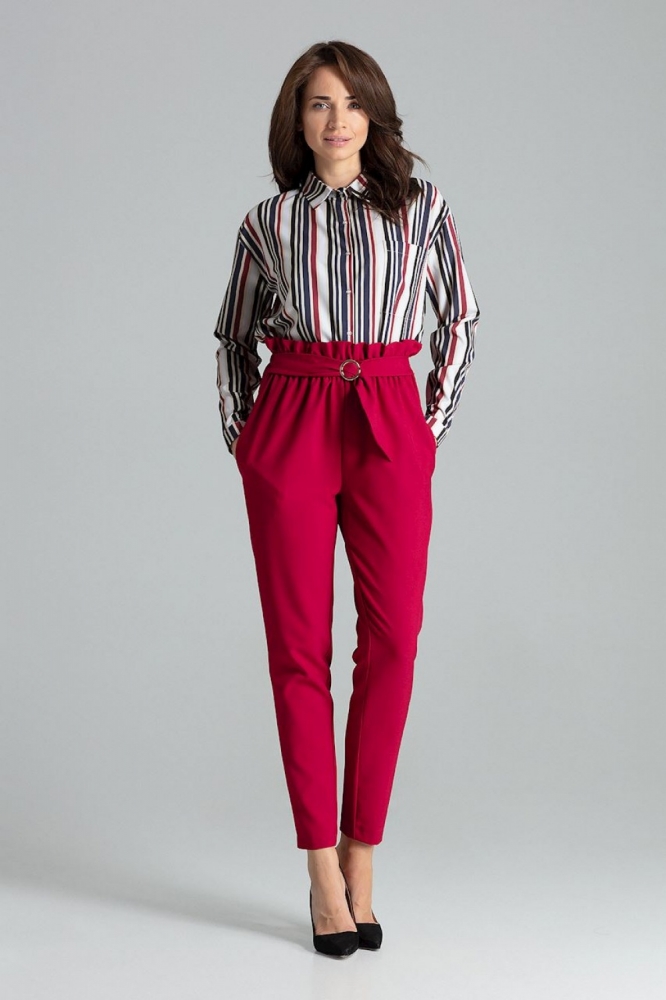 Pantaloni talie inalta cu cordon Model 135886 Lenitif rosu