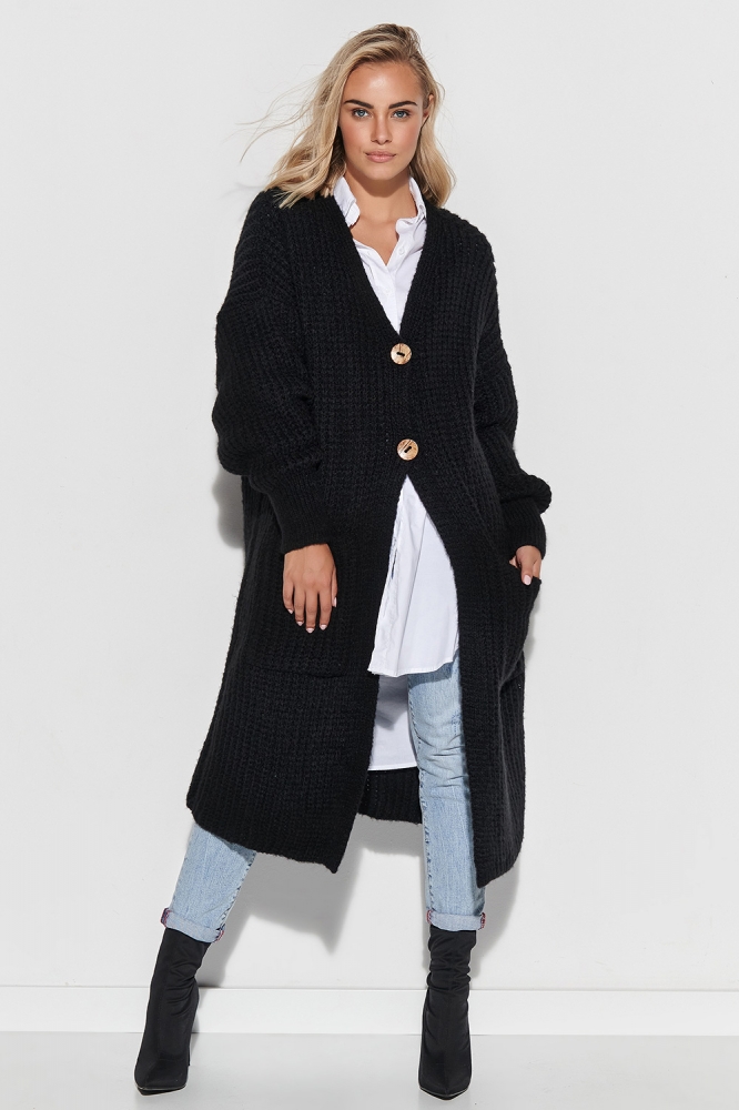 Cardigan lung iarna Model 148885 Makadamia negru