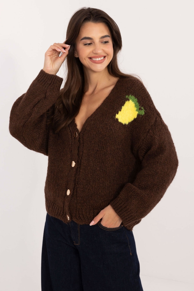 Sveter cu inchidere model 200481 Italy Moda maro